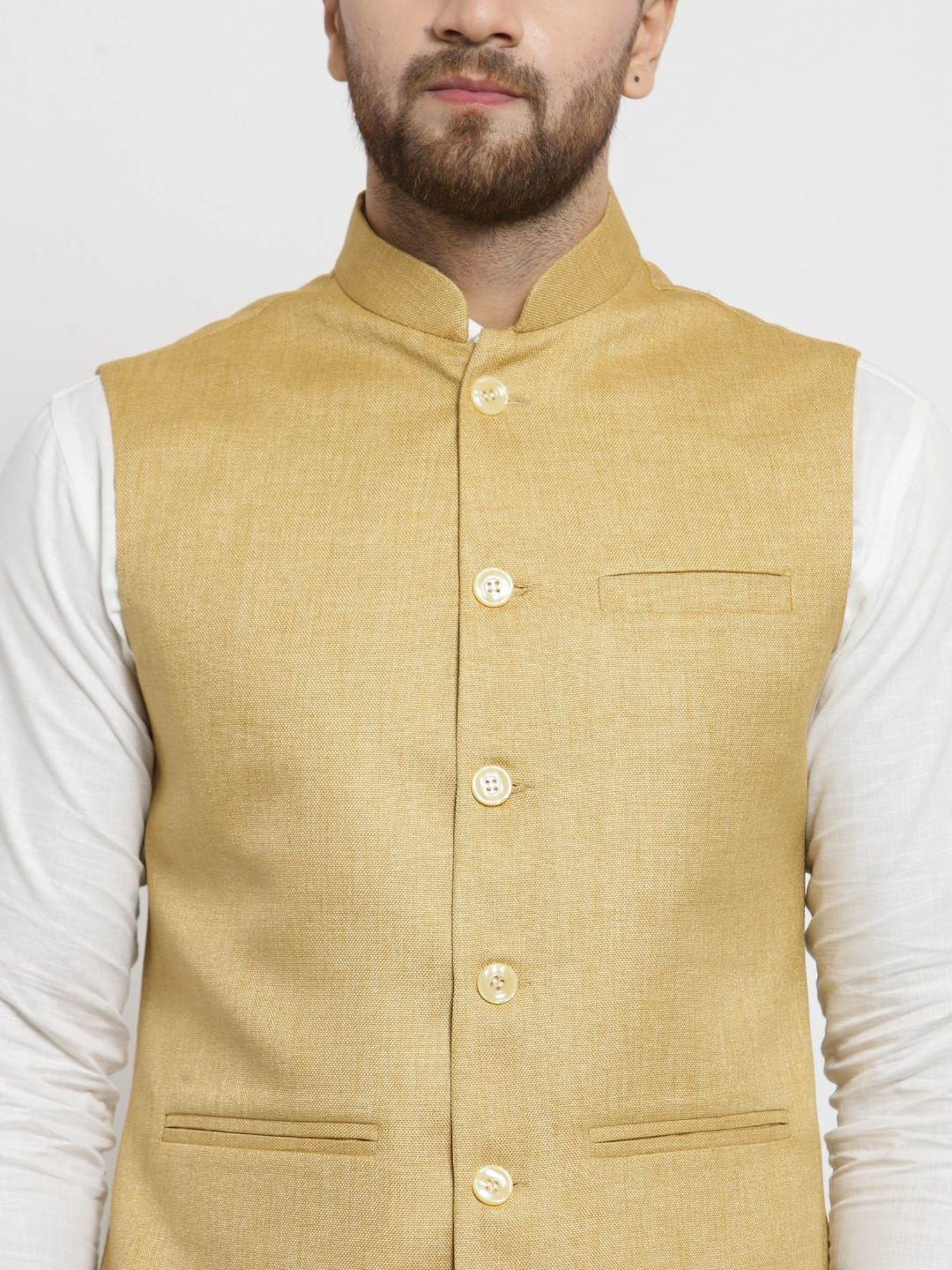 Treemoda Mustard Yellow Regular Fit Nehru Jacket