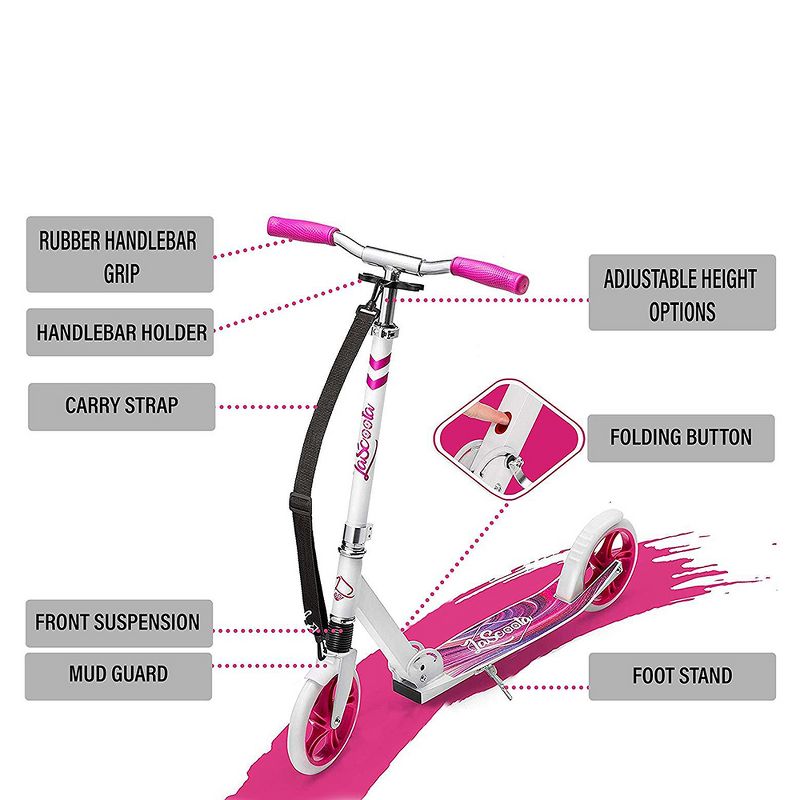 LaScoota Premium Teen Adult Adjustable Portable Folding Kick Scooter with Lightweight Wide Non Slip Deck and Carry Strap, Marble