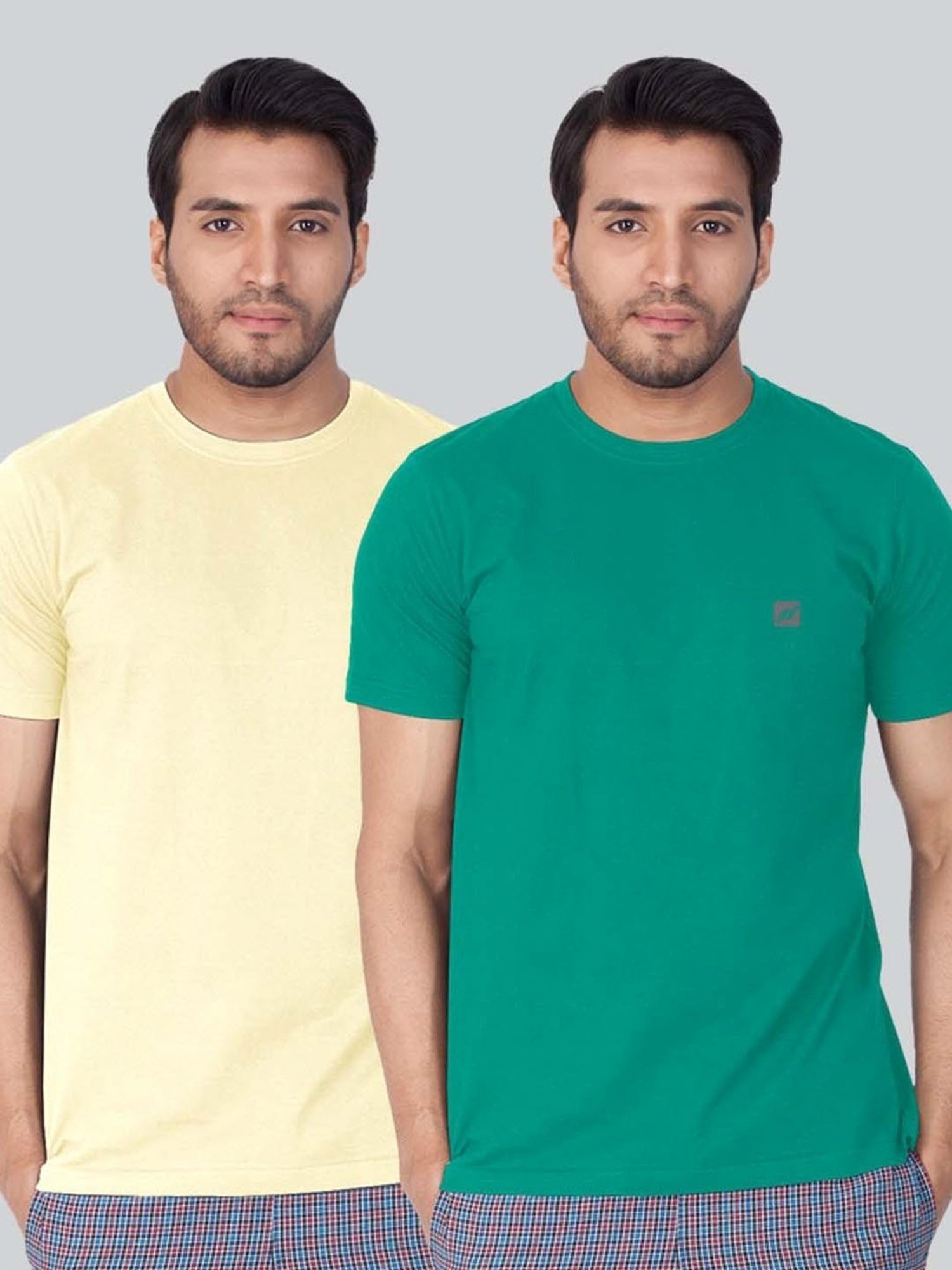 Lux Nitro Yellow & Sea Green Regular Fit T-Shirt Pack of - 2