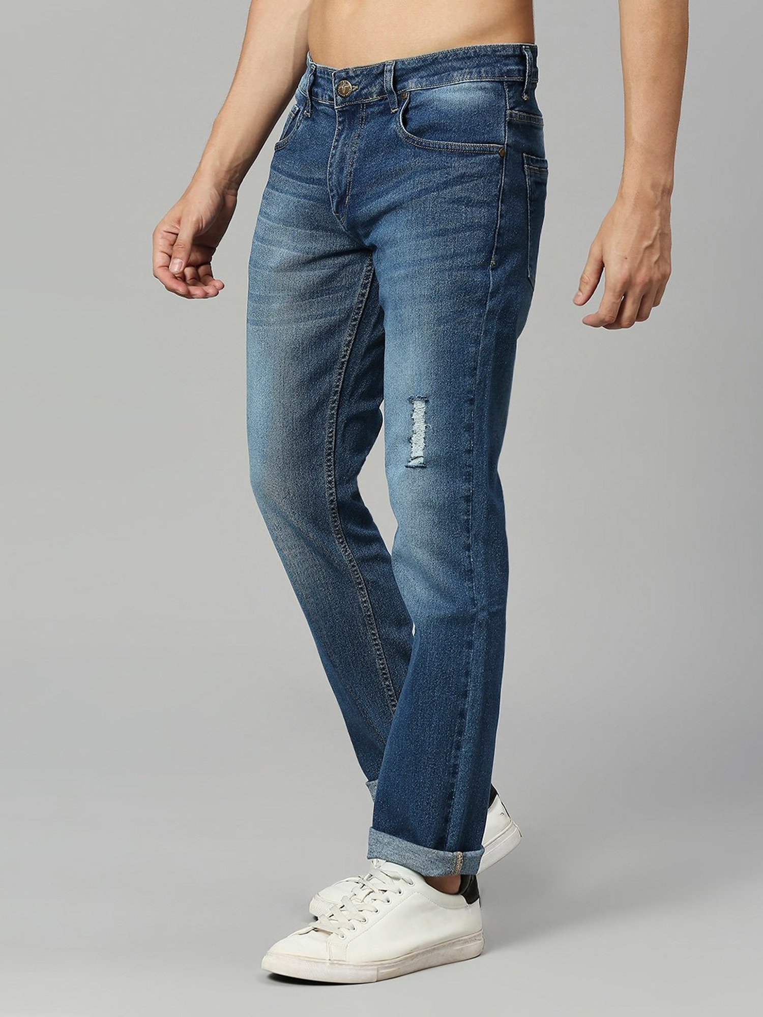 Thomas Scott Blue Regular Fit Heavily Washed Distressed Jeans