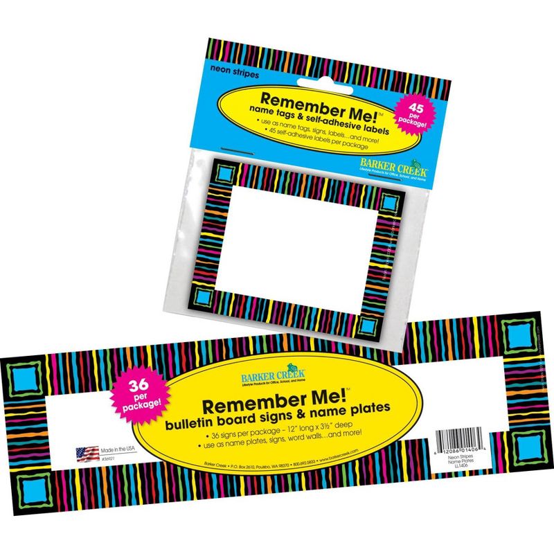 Barker Creek 81pc Neon Stripes Nametag and Name Plate Set