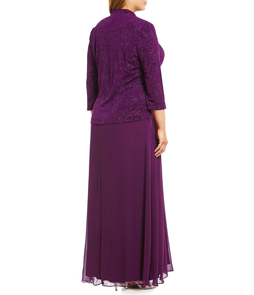 Jkara Plus V-Neck Short Sleeve Beaded Bodice Capelet Gown