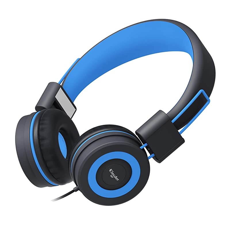 i37 Kids Headphones Children Girls Boys Teens Foldable Adjustable On Ear Headphones 3.5mm Jack Compatible Cellphones Computer MP3/4 Kindle School Tablet Black/Blue