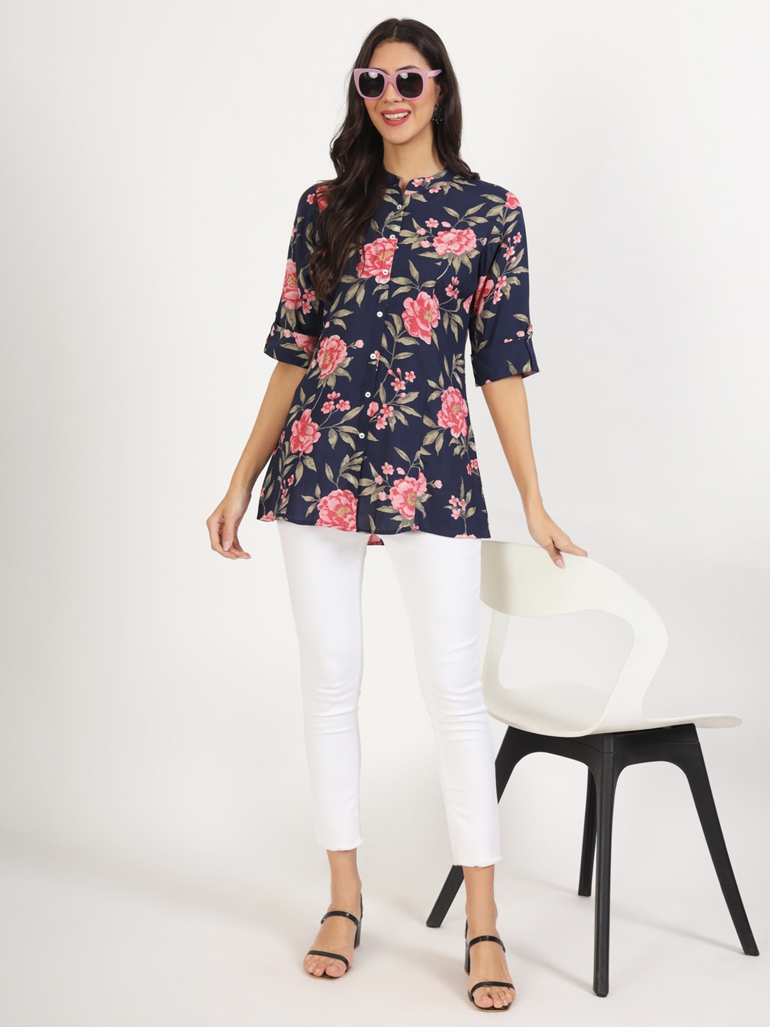 Divena Navy Floral Print Tunic