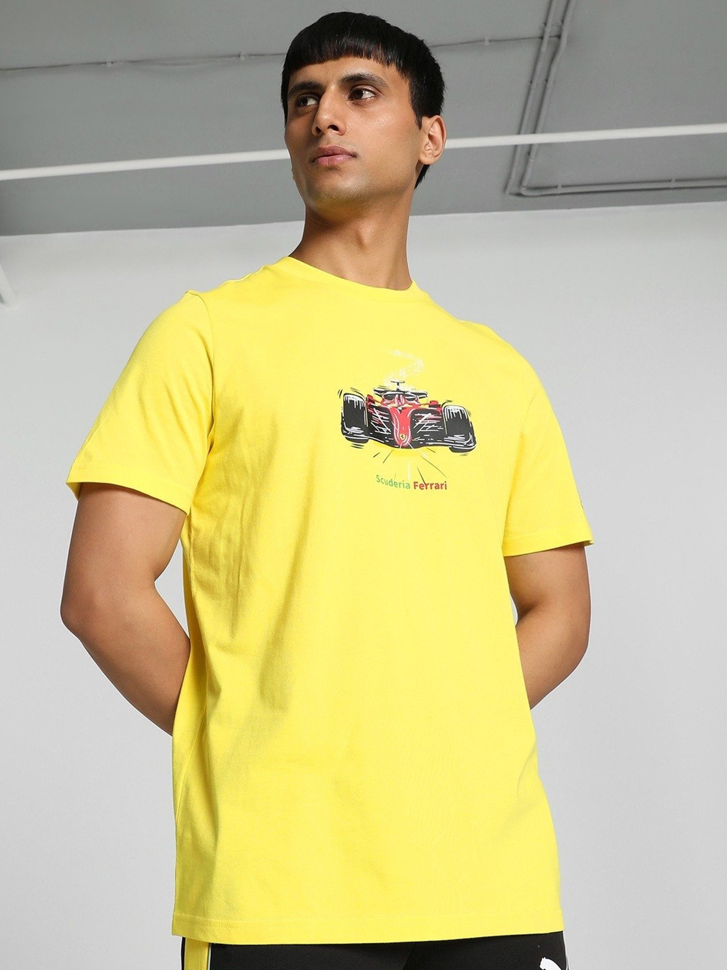Puma Scuderia Ferrari Motorsport Speed Yellow Cotton Regular Fit Printed Sports T-Shirt