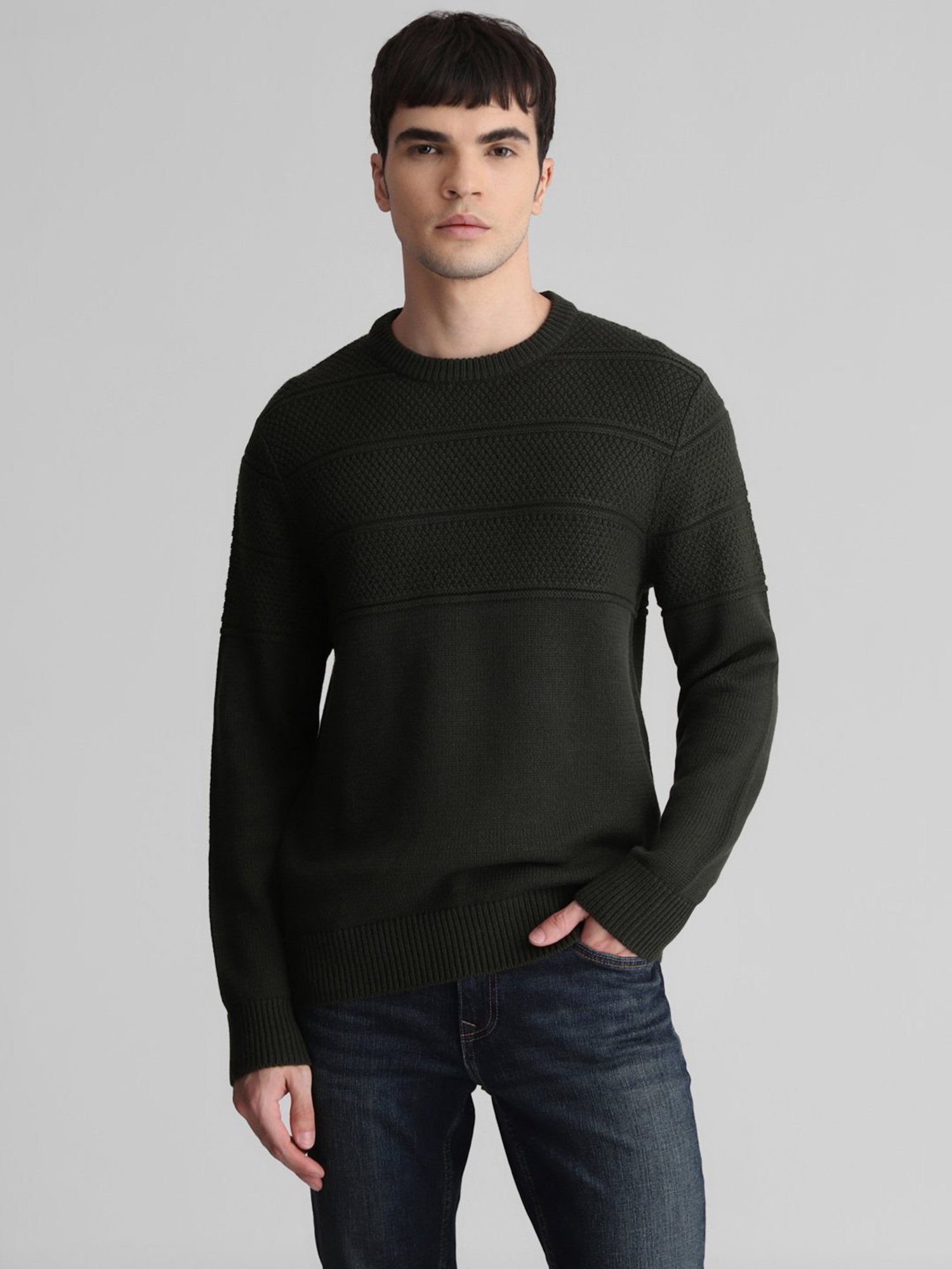 Jack & Jones Dark Green Slim Fit Round Neck Sweater