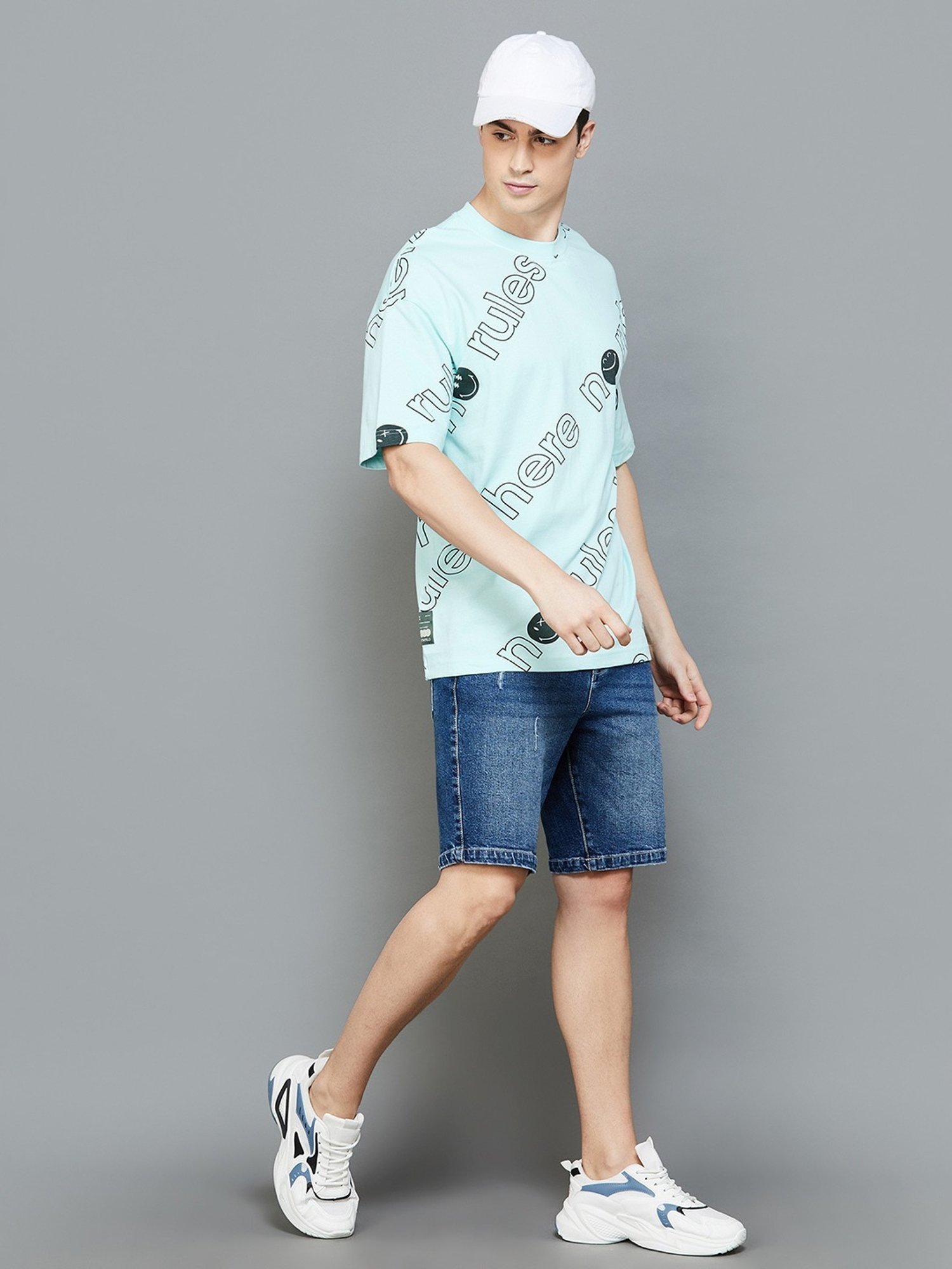 SmileyWorld Turquoise Cotton Regular Fit Printed T-Shirt