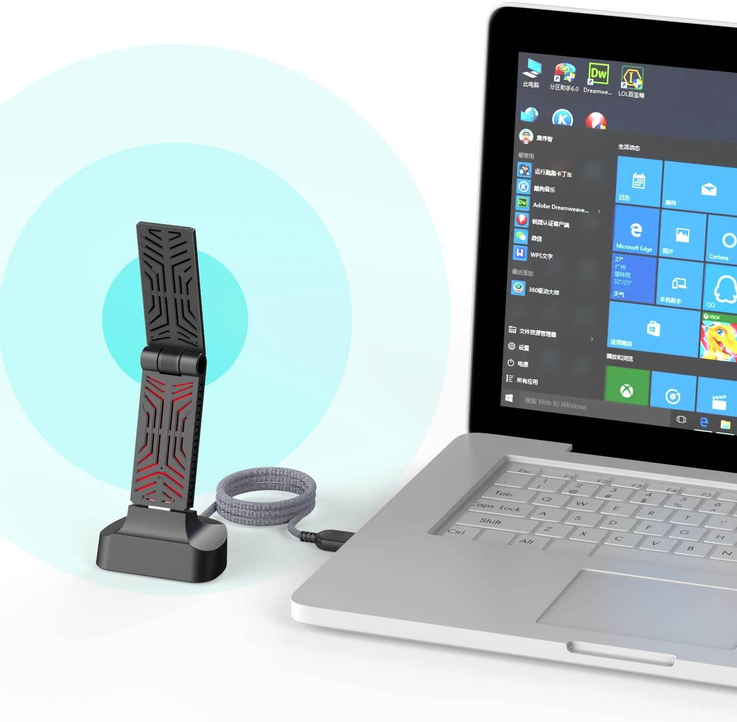 USB WiFi Adapter 1900Mbps Dual Band USB 3.0 WiFi DongleWireless Network Adapter with High Gain Antenna for Windows Mac OS XCradle Included