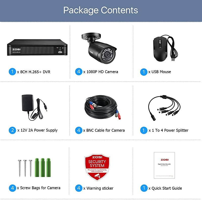 H.265+1080p Home Security Camera System,8 Channel 5MP-Lite CCTV DVR with 4 x 1920TVL Weatherproof Surveillance Bullet Camera Outdoor/Indoor with 80ft Night Vision,Remote Access, Motion Alerts