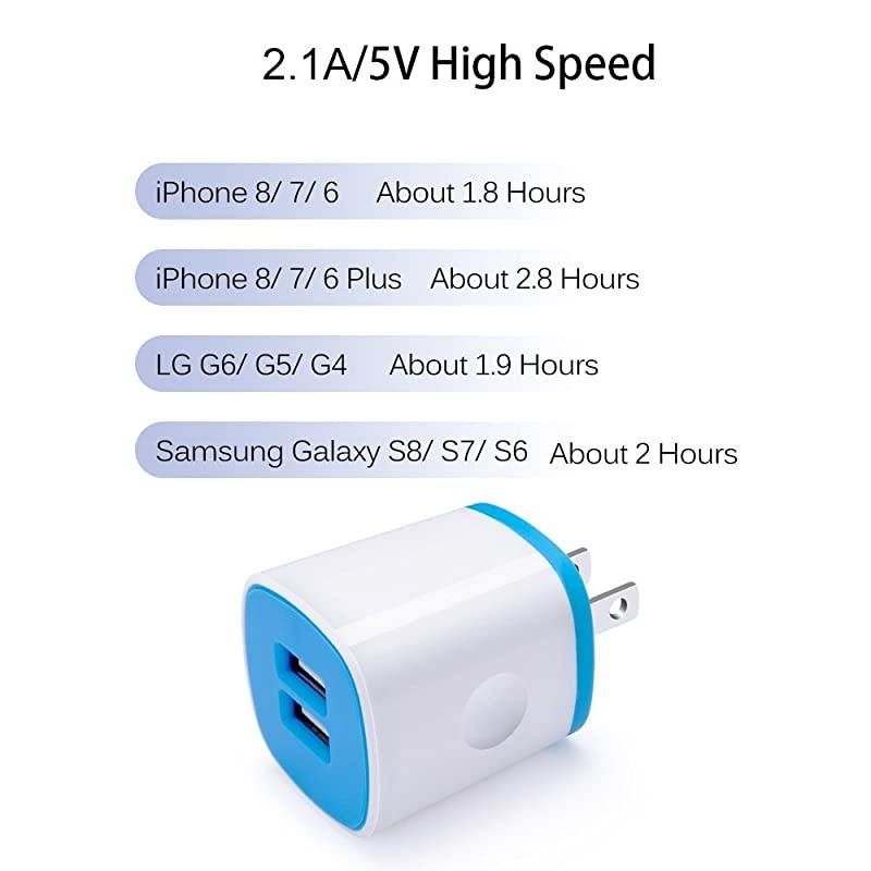 USB Charger Wall Plug Phone Charger Box  5Pack Home Travel 21Amp Dual Port USB Wall Charger Quick Charging Block Cube Brick Compatible with iPhone 8 7 6S iPad Samsung Android PhoneKindle