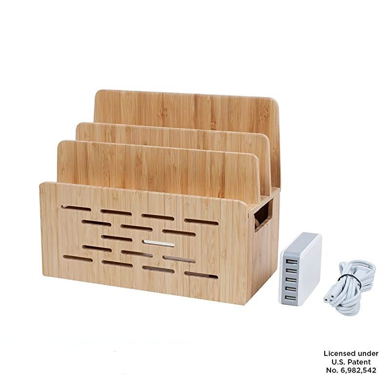 Universal Multi Device Cord Organizer Stand and Charging Station for Smartphones, Tablets, and Laptops Includes 5-USB Port Hub Charger with Power Supply