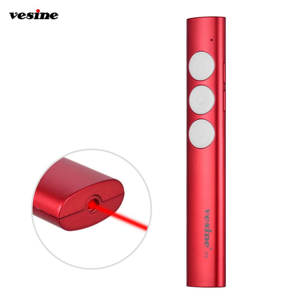 Vesine 2.4GHz RF Wireless Presenter with USB Receiver Red Light Professional PowerPoint PPT Clicker Presentation Remote Control Pointer Pen Support Hyperlink Volume Control Rechargeable for School & O