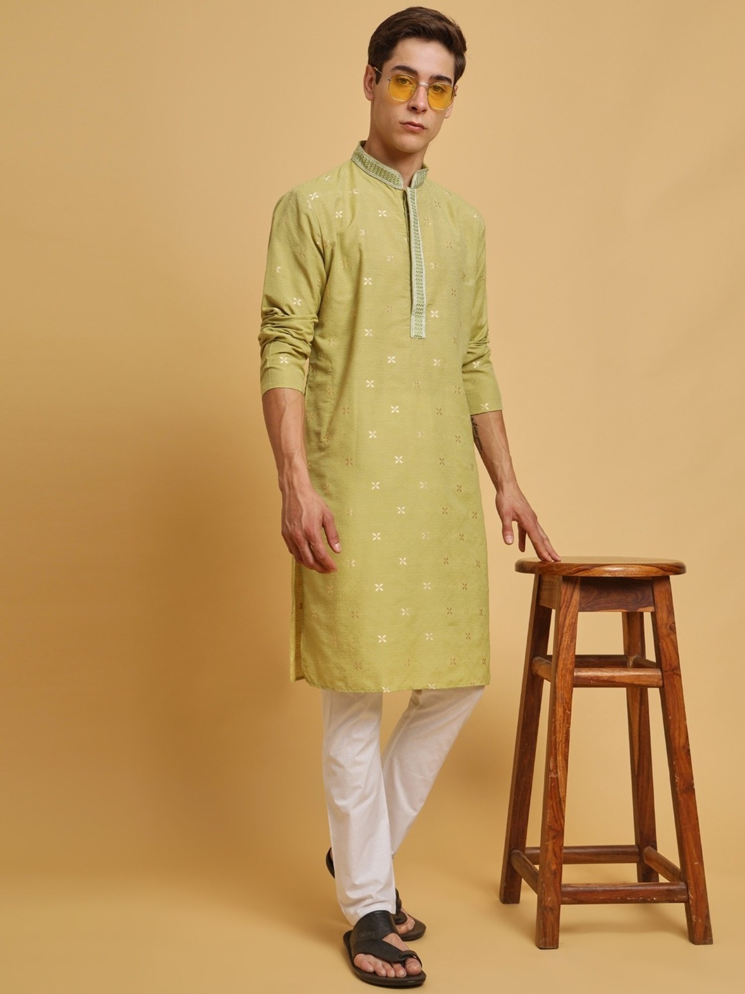 SWAGG INDIA Green Cotton Regular Fit Kurta