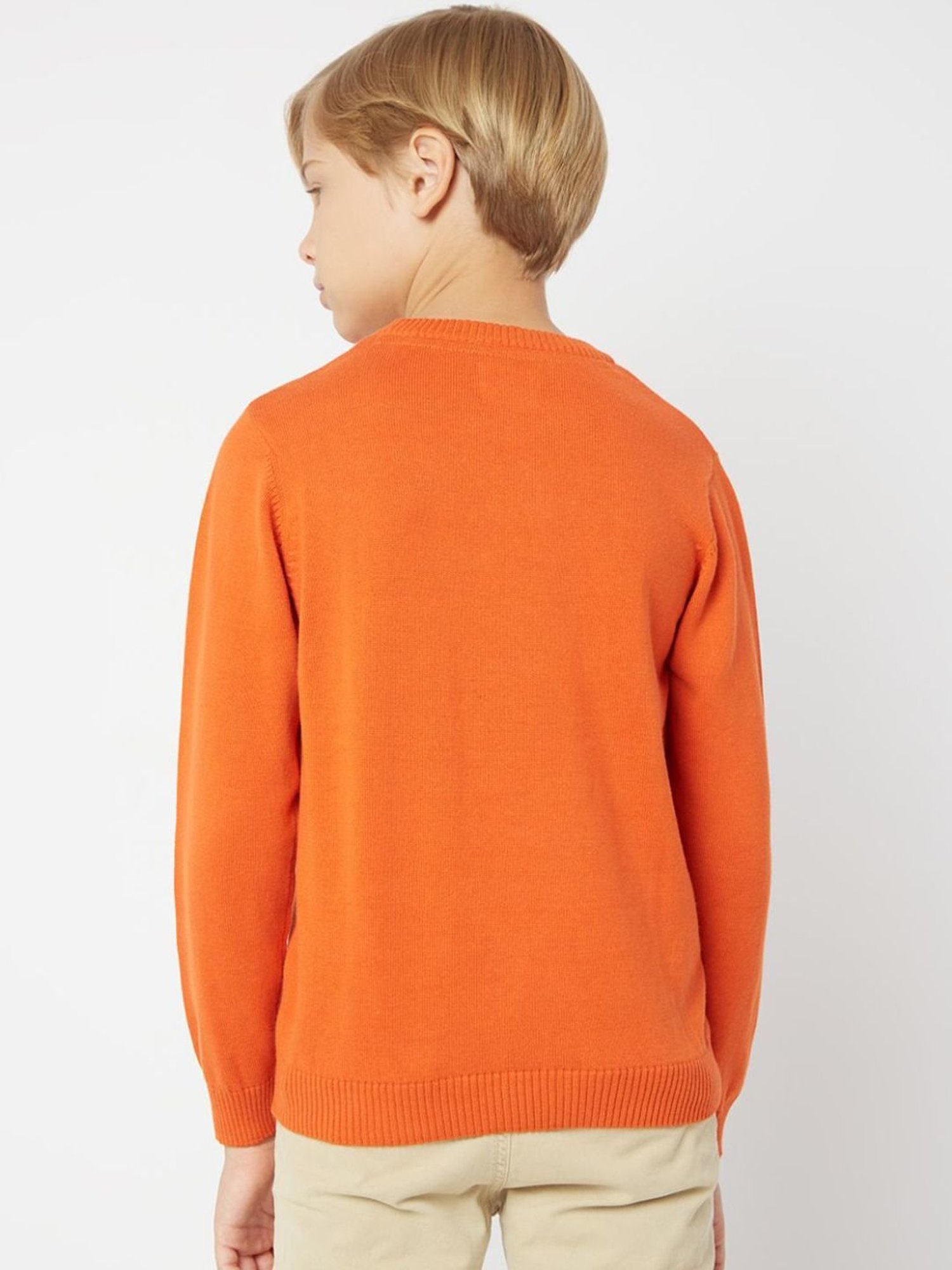 GAS Kids Orange Cotton Printed Full Sleeves Sweater
