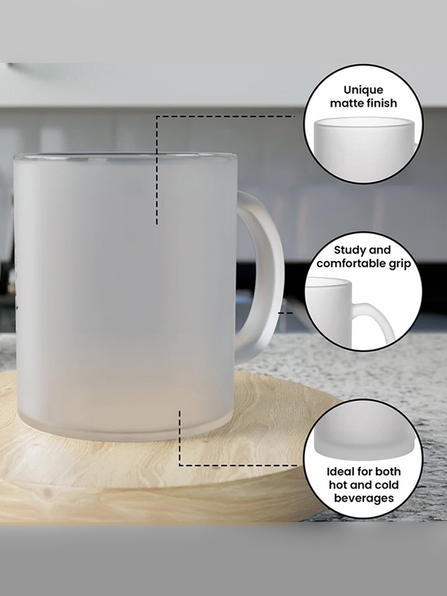 Gathari Bro White Glass Frosted Coffee Mug 350 ml