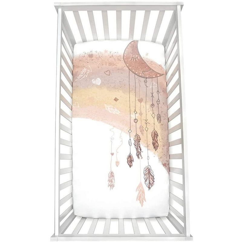 JumpOff Jo Fitted Crib Sheet, Cotton Crib Sheet for Standard Sized Crib Mattresses, Hypoallergenic and Breathable, 28" x 52",  Rainbow Dream Catcher