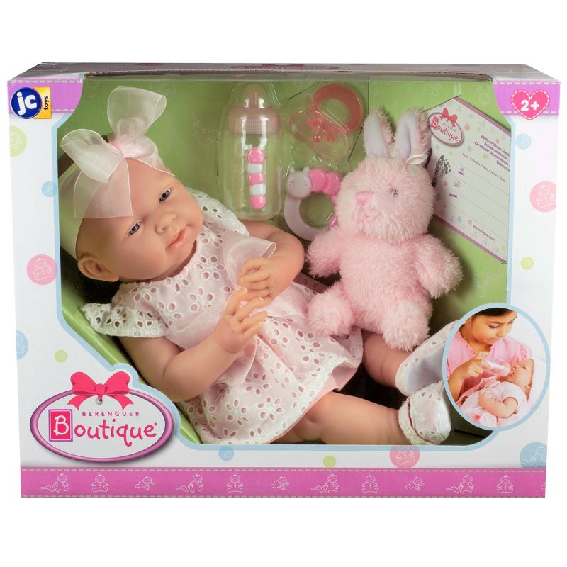 JC Toys La Newborn 15" Girl Doll - White Eyelet Dress with Bunny and Accessories