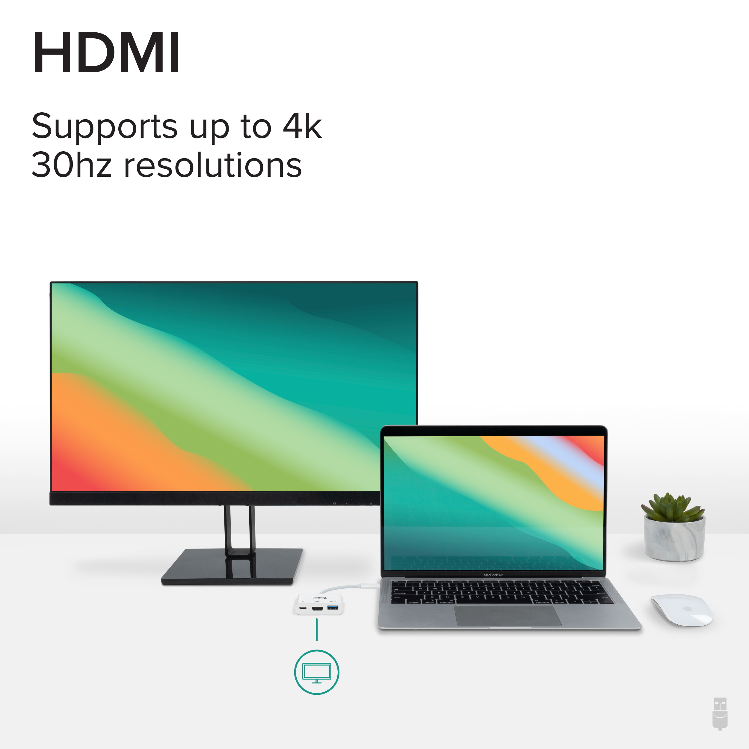 Plugable USB C to HDMI Multiport Adapter, 3-in-1 USB C Hub with 4K HDMI Output, USB 3.0 and USB-C Charging Port, Compatible with MacBook, Chromebook, Dell XPS, Thunderbolt 3 and More