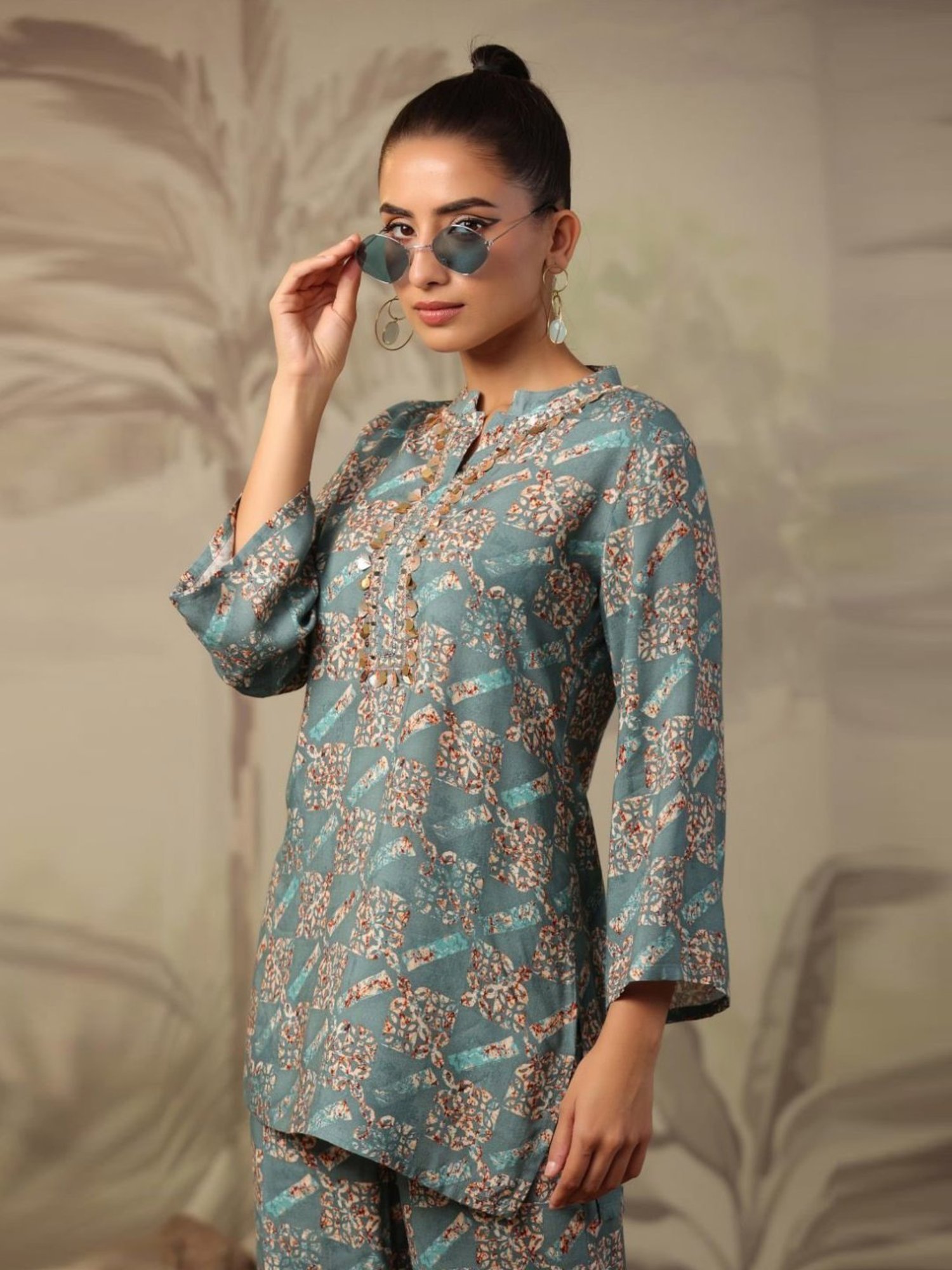 Artagai Midnight Navy Elevated Basics Co-Ord Set With Notch Collar Top And Straight Pants