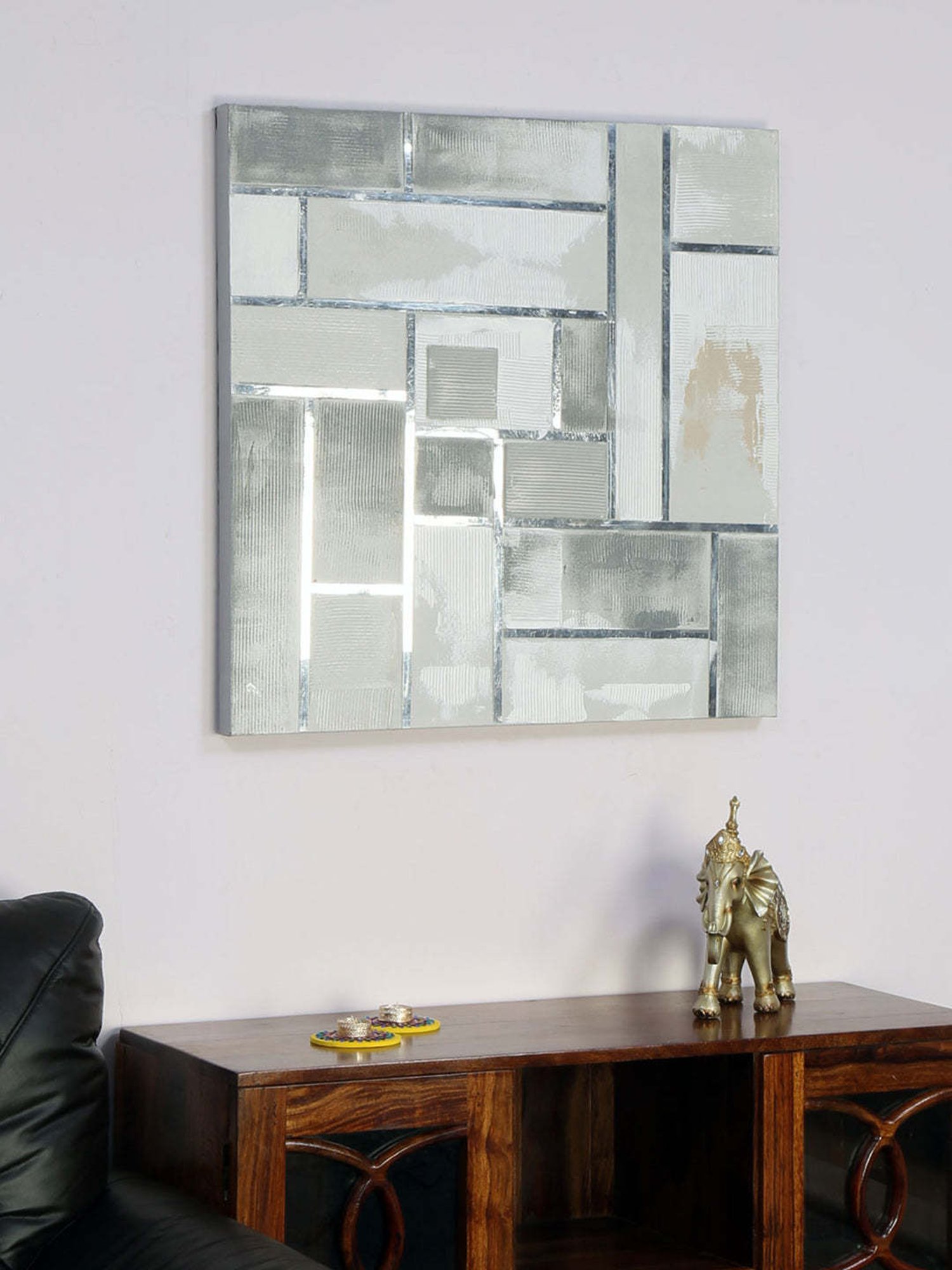 @home Silver Cloth Emboss Geometry Abstract Painting