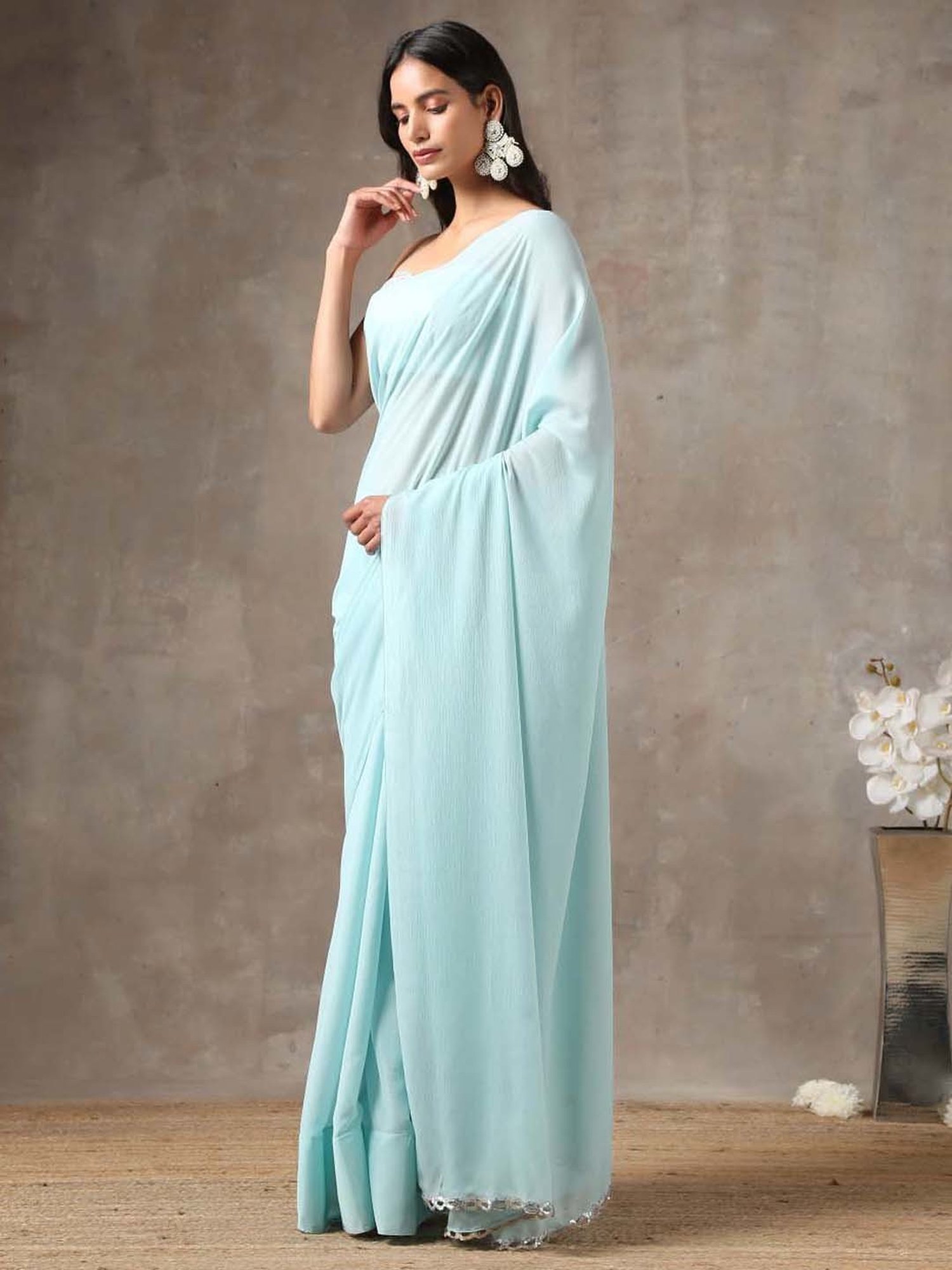 Swtantra Sky Blue Chinon Saree