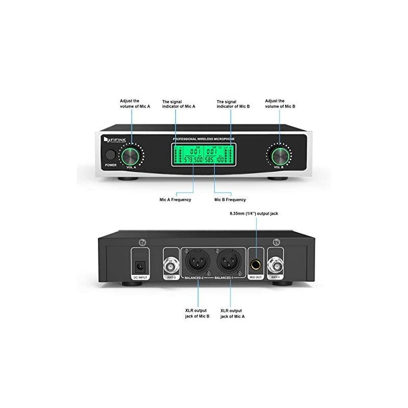 Wireless Microphone System Two Handheld Dynamic Cordless Mic and Dual Channel Receiver 50 Selectable UHF Frequency for Karaoke Singing PartyChurchDJWeddingSchool PresentationK040
