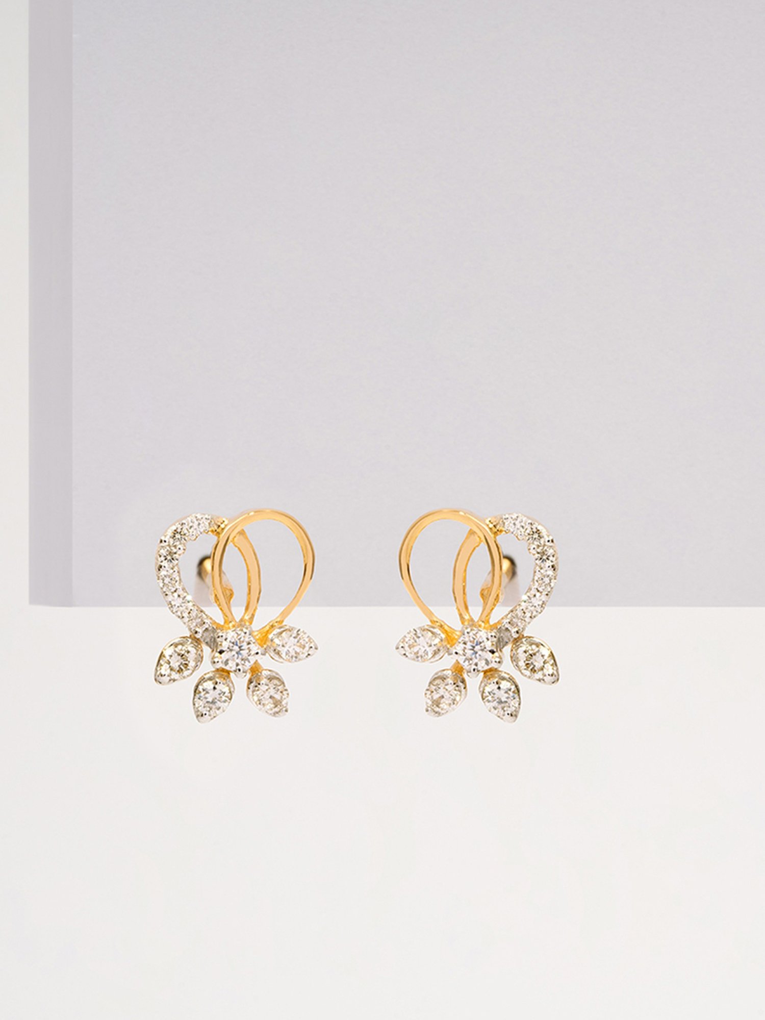 P.N.Gadgil Jewellers 14k Gold Retro Charm Stud Diamond Earrings For Women