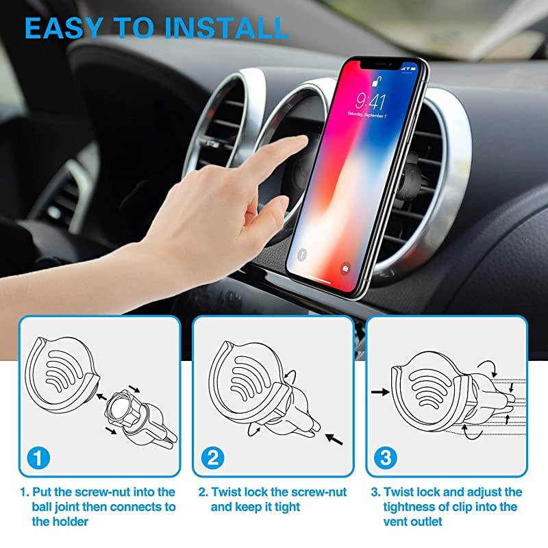 Air Vent Phone Holder for Socket Mount,  360&deg; Rotation Vent Clip Car Mount Silicone with Adjustable Switch Lock for Collapsible Grip / GPS Navigation & 3M Sticky Adhesive for Expanding Stand