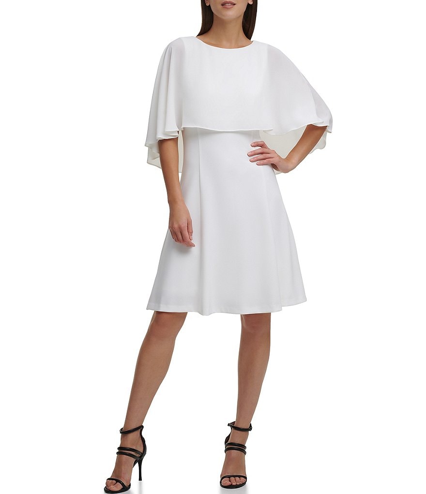DKNY Chiffon Popover Stretch Crepe Round Neck Short Sleeve Dress