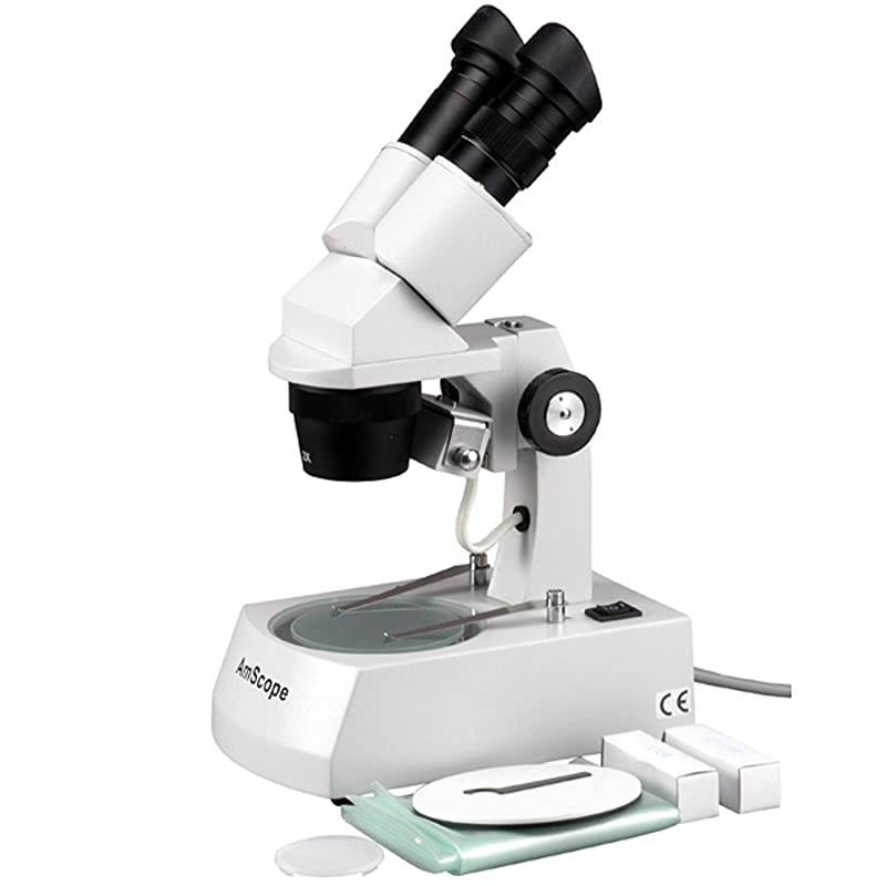 SE305-A Binocular Stereo Microscope, WF10x Eyepieces, 10X and 30X Magnification, 1X and 3X Objectives, Upper and Lower Halogen Lighting, Reversible Black/White Stage Plate, Arm Stand, 120V
