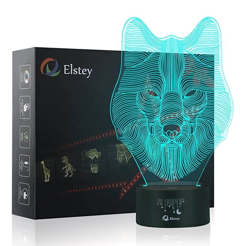 Animals Wolf 3D Night Light Touch Table Desk Lamps  7 Color Changing Lights with Acrylic Flat amp ABS Base amp USB Cabler