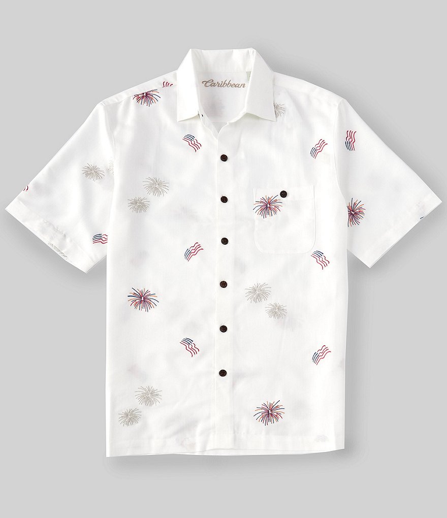Caribbean Firework Printed Embroidery Short-Sleeve Shirt Woven Shirt