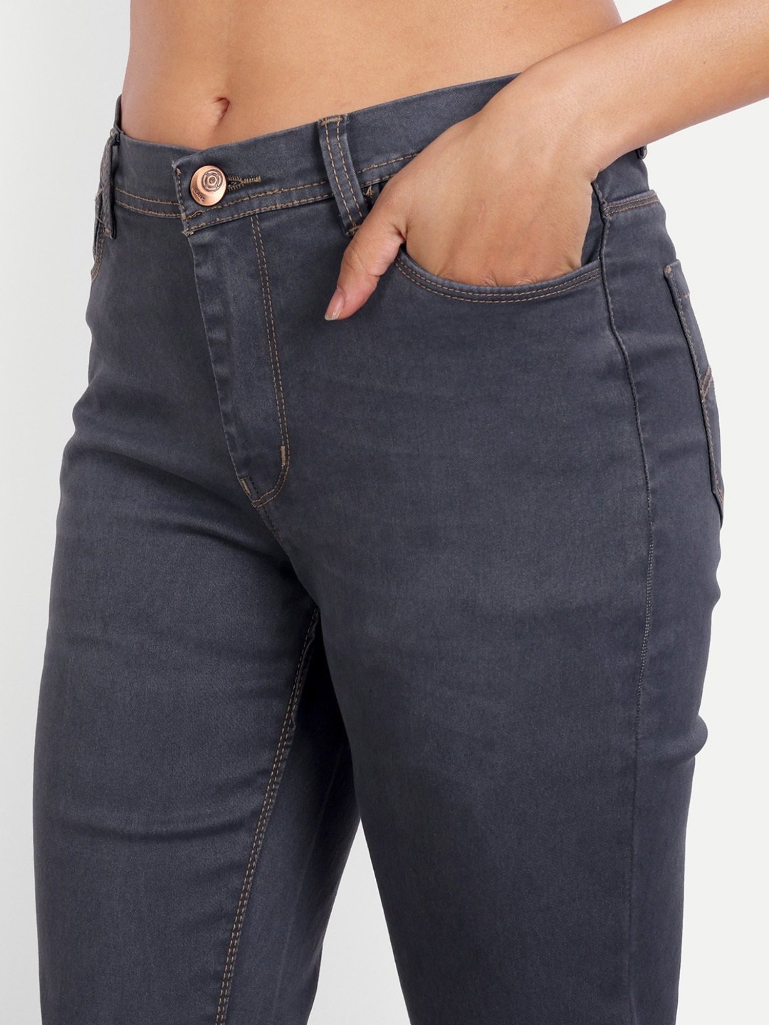 Angelfab Grey Cotton Flared Fit High Rise Jeans