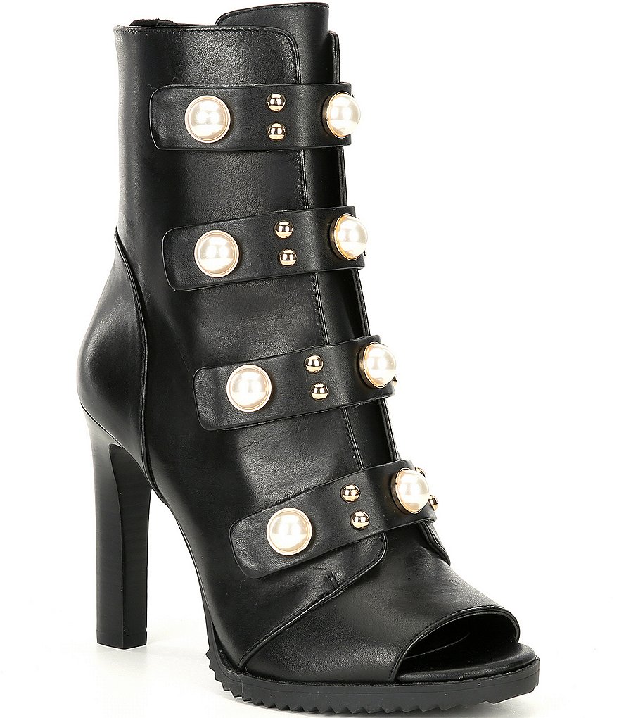 KARL LAGERFELD PARIS Brayden Leather Pearl Embellished Booties