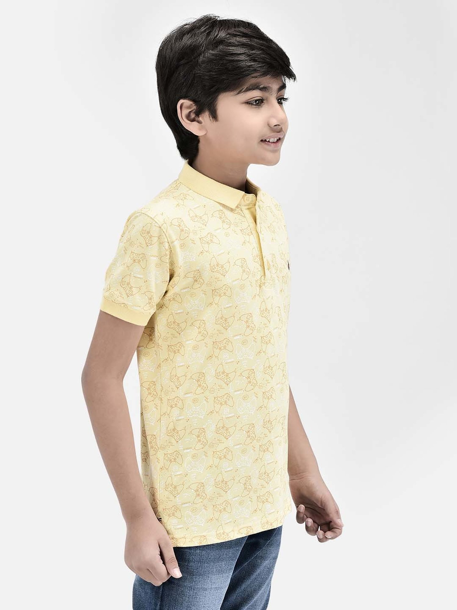 Crimsoune Club Kids Yellow Printed Polo T-Shirt