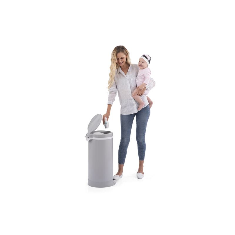 Bubula Step Premium Steel & Aluminum Diaper Waste Pail with Air Tight Lid and Security Lock for Nursery or Any Room Use, Gray