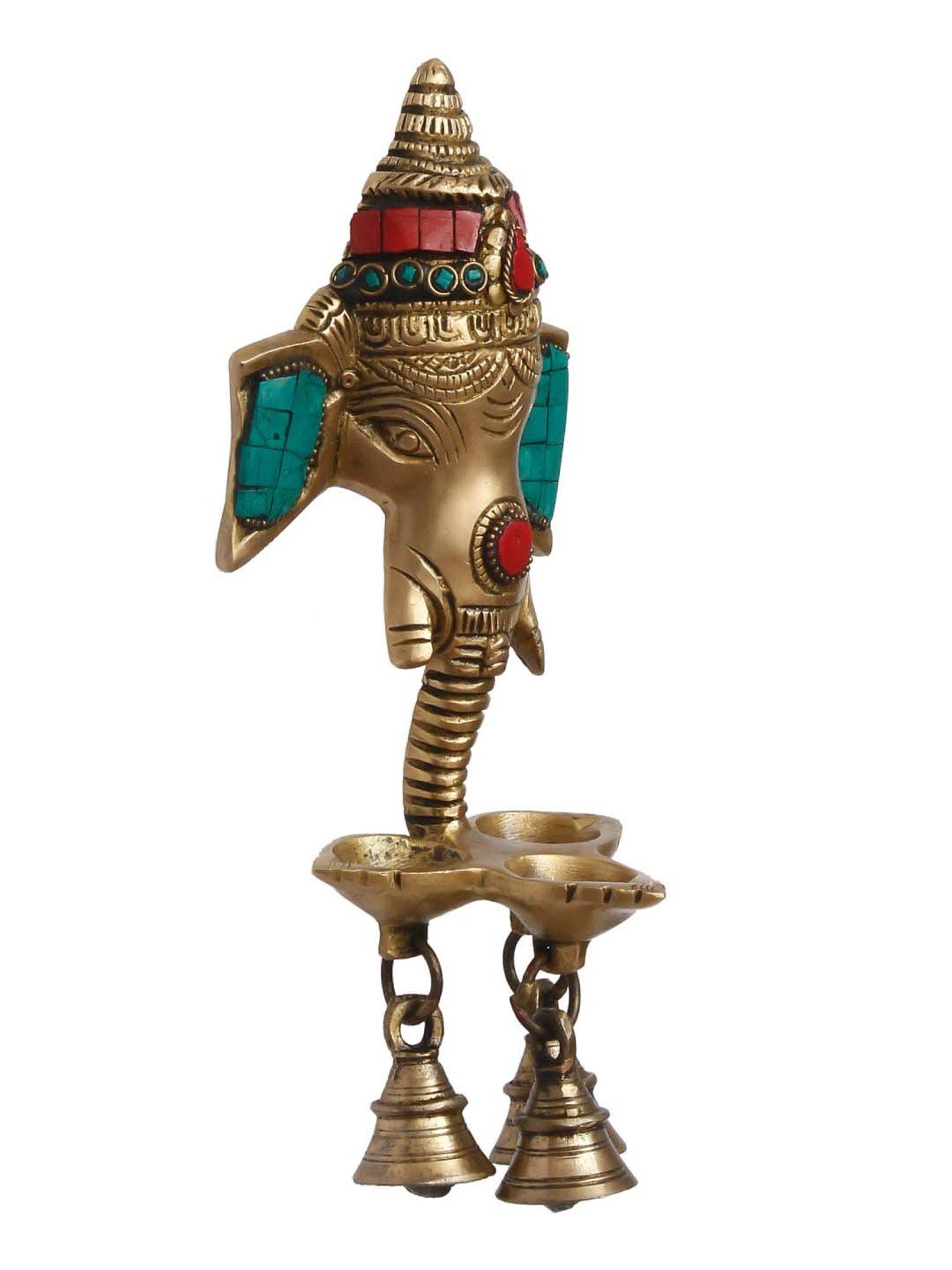 eCraftIndia Golden Brass Lord Ganesha Wall Hanging Decorative Diya - Set of 1