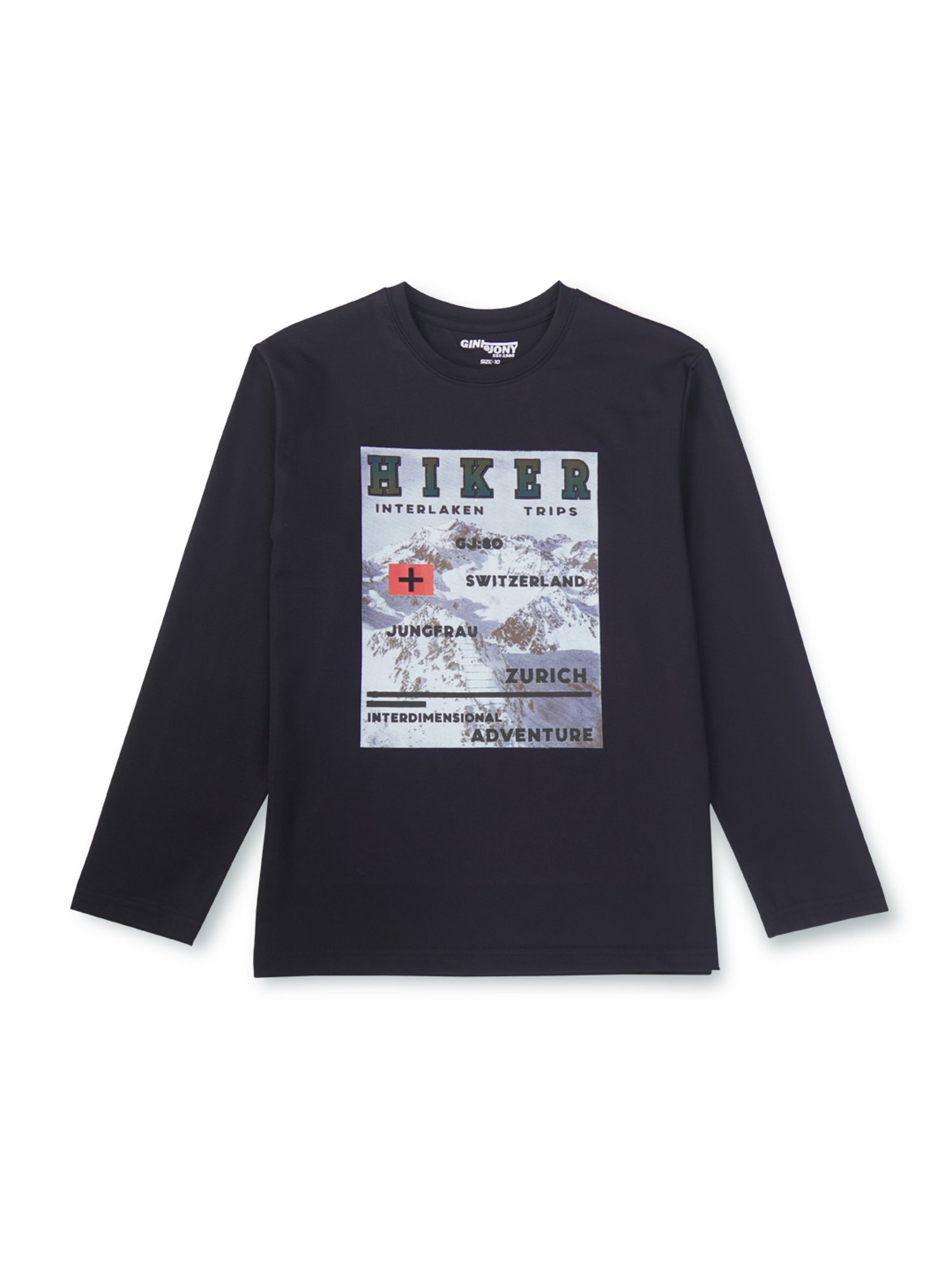 Gini & Jony Kids Black Printed Full Sleeves T-Shirt