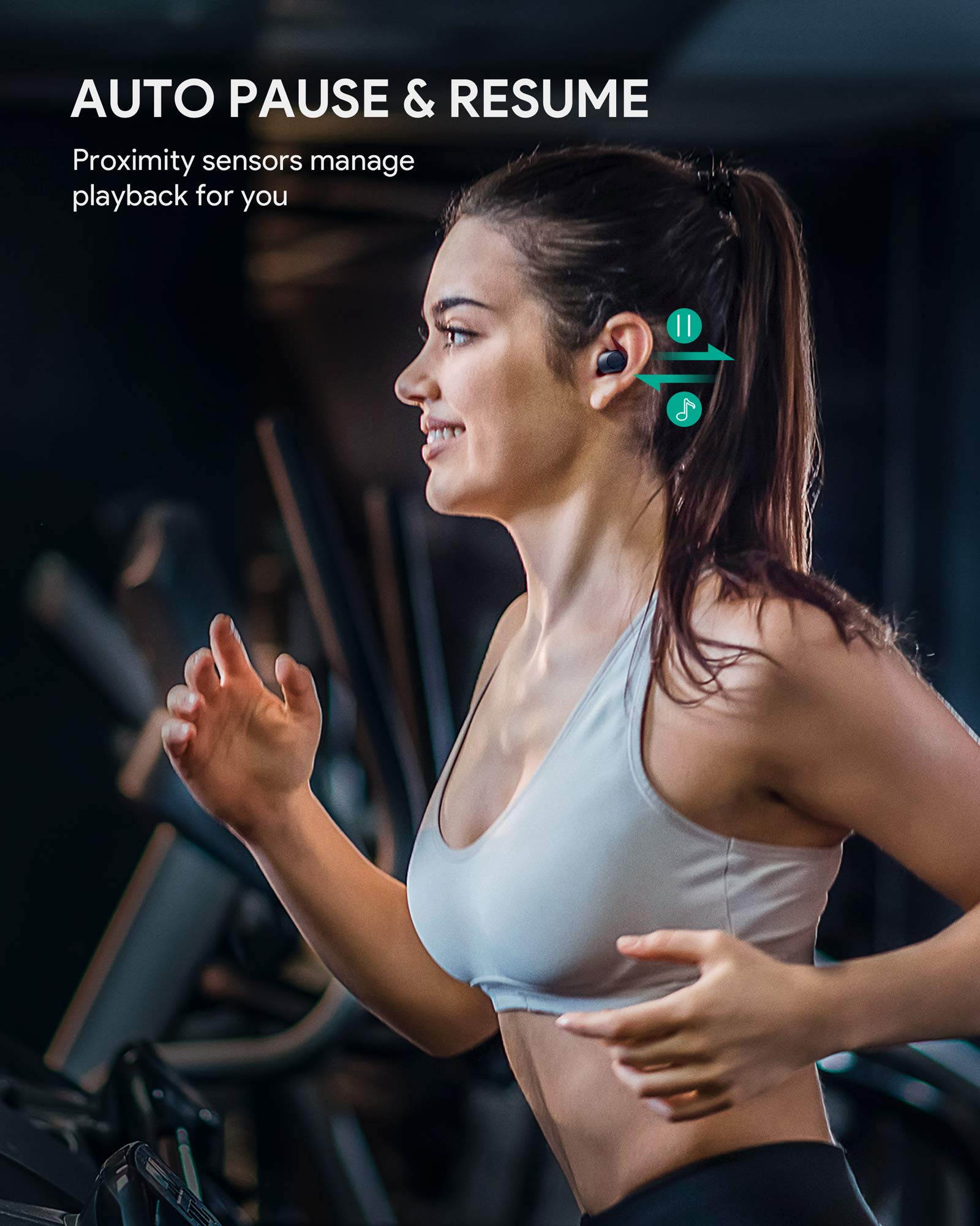 AUKEY EP-T31 True Wireless Earbuds, Bluetooth 5 Headphones Wireless Charging Case, in-Ear Detection, 30H Playtime, IPX5 Water Resistance, Type-C Low Latency Stereo Earphones for iPhones Android Black