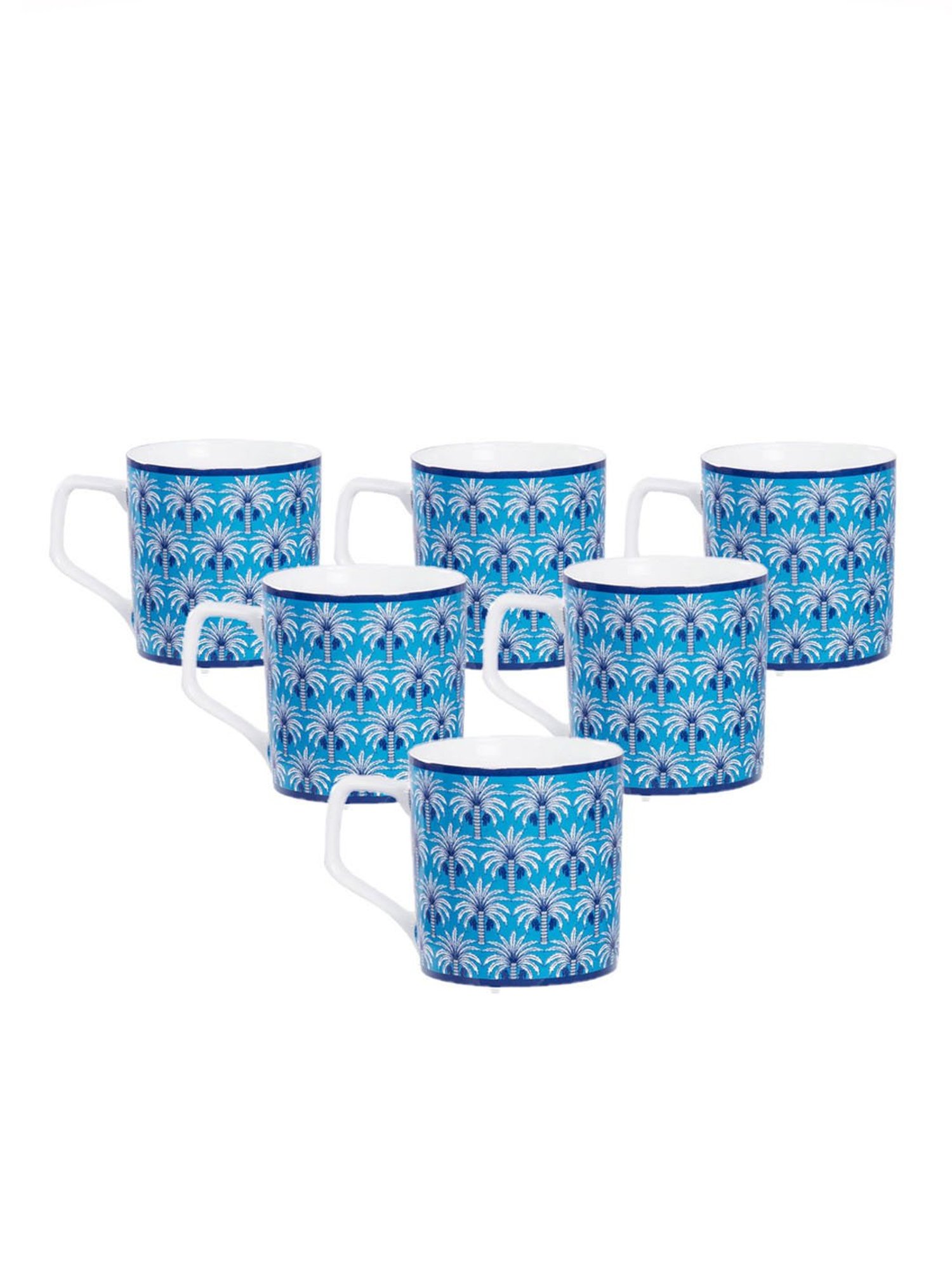 India Circus Fine Ceramic Floral Multicolor Coffee Mugs Set of 6 - 240 ml each