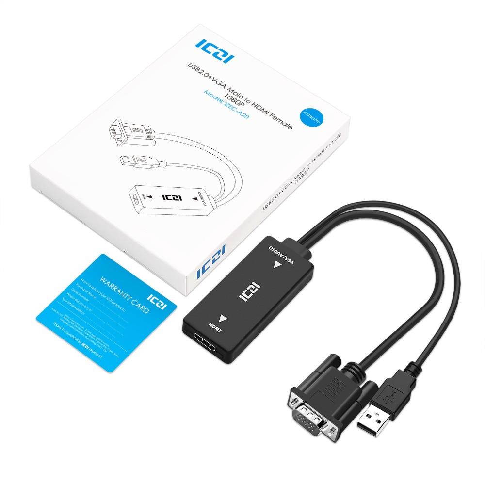 ICZI 1080P HD VGA to HDMI Converter Adapter with Audio VGA HDMI AV Video Cable Converter Adapter for PC Laptop to Monitor TV