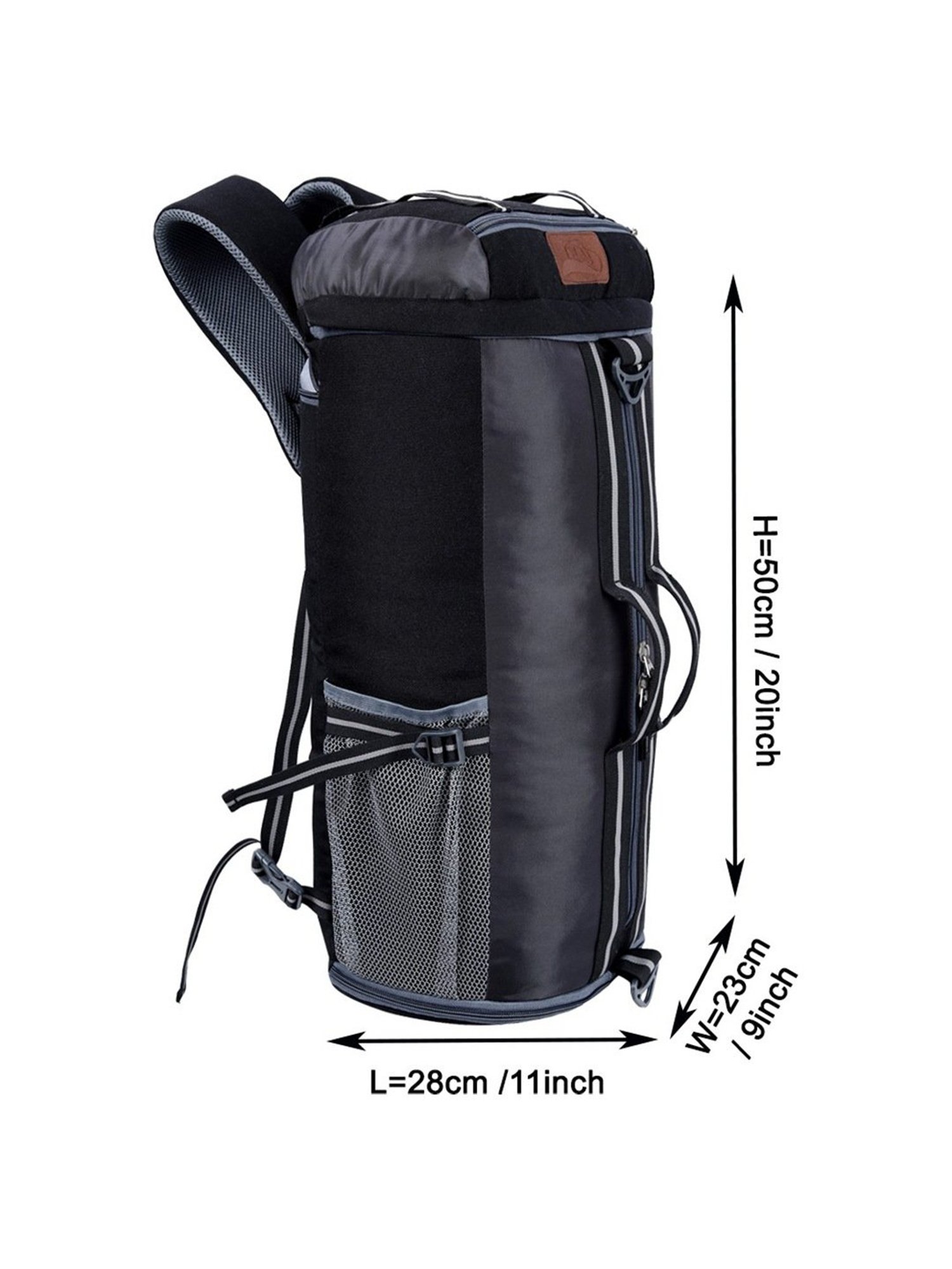 Leather World 45 Ltrs Black & Grey Medium Convertible Rucksack Backpack