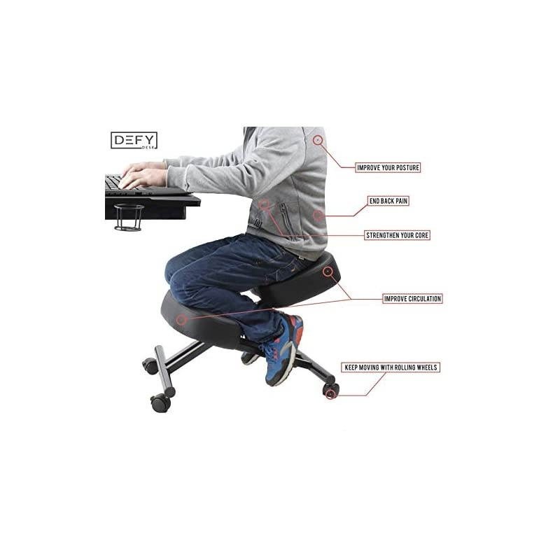 Kneeling Chair Home Office Chairs Thick Cushion Pad Flexible Seating Rolling Adjustable Work Desk Stool Improve Posture Now & Neck Pain - Comfortable Knees and Straight Back
