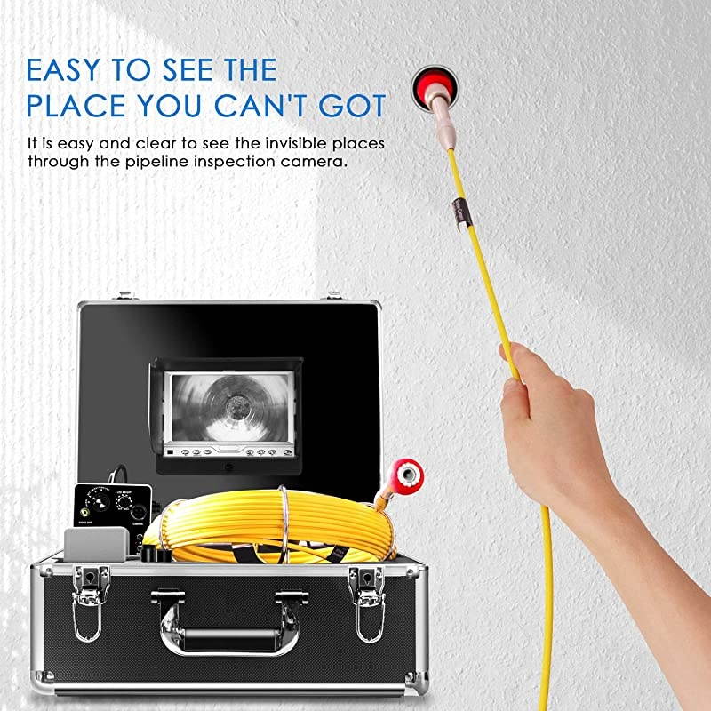 Pipe Inspection Camera, Pipeline Drain Industrial Endoscope,30M/100ft IP68 Waterproof Snake Video System with 7 Inch LCD Monitor 1000TVL Sony CCD DVR Recorder Sewer Camera(8GB SD Card Included)