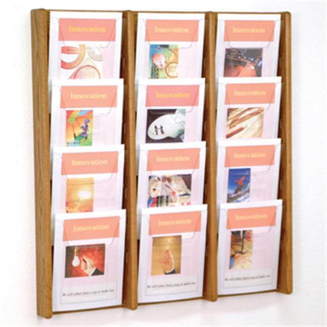 Wooden Mallet Books Newspaper Magazine Holders Stance 12 Pocket Wall Display Rack 3"x4" Medium Oak