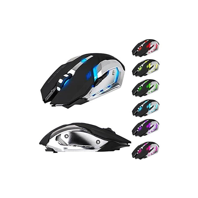 Wireless Optical Gaming Mouse w/USB Receiver, 7 Color Changing Wireless Laptop Mouse, Rechargeable Game Mice with 4 Adjustable CPI Levels for PC, Laptop, Computer, Gaming Players