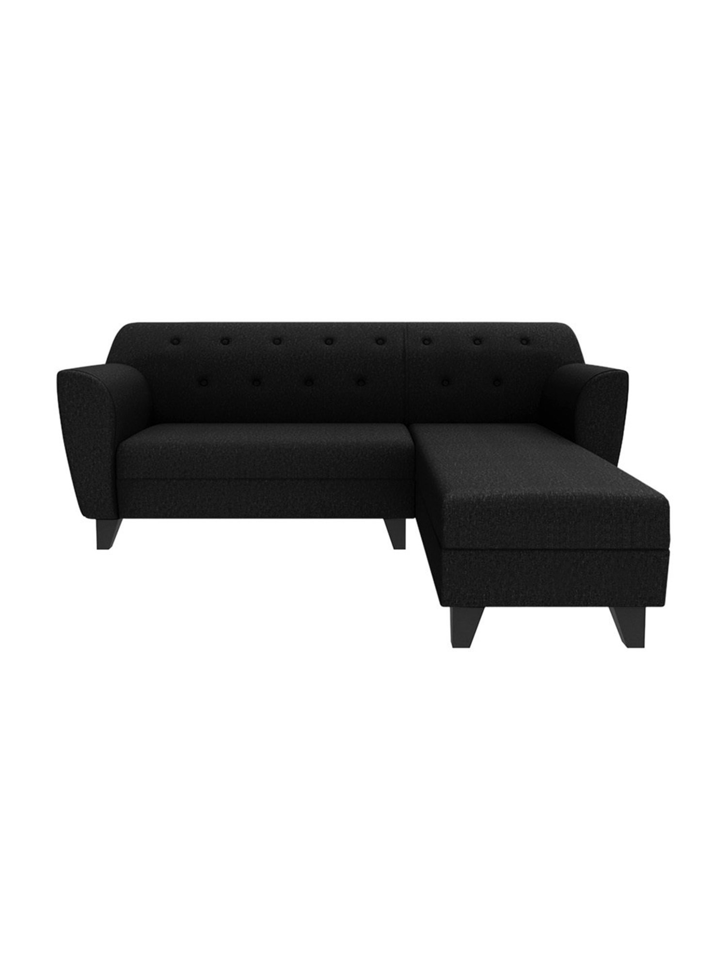 Trevi Mystic Black Fabric & Neem Wood 5 Seater RHS Sectional Sofa