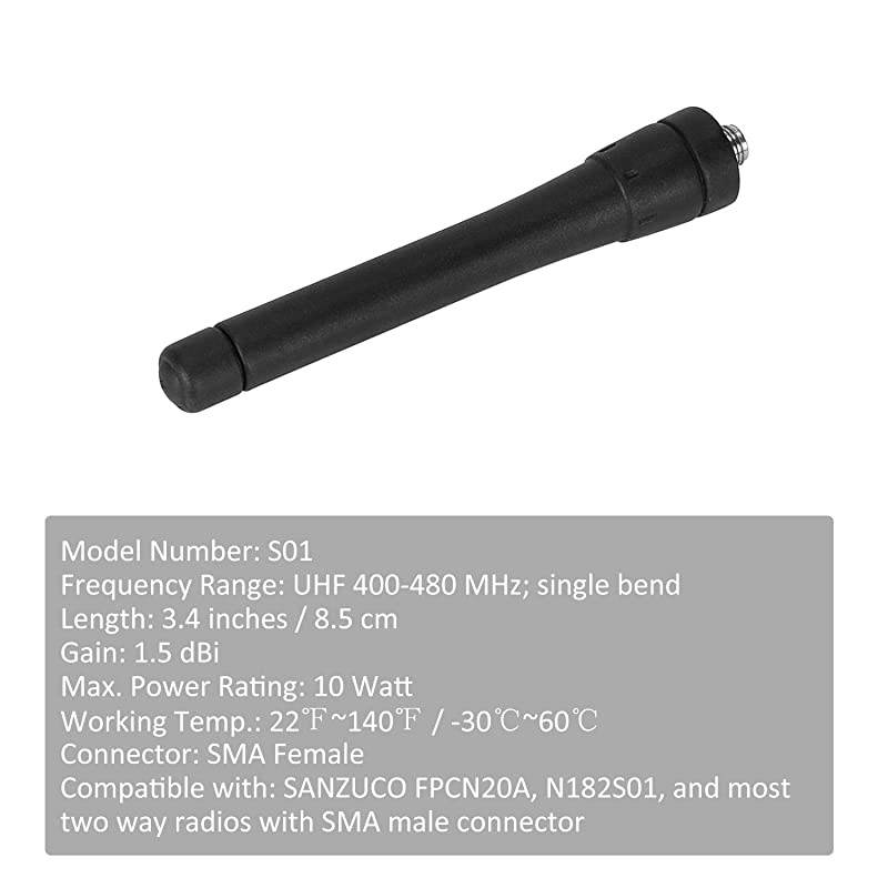 3.4 Inches Short Antenna for Retevis, Baofeng Kenwood  Walkie Talkies, UHF 400-480 MHz Single Band with SMA Female Connector, Compatible with Most Two-Way Radios (1 Pack)