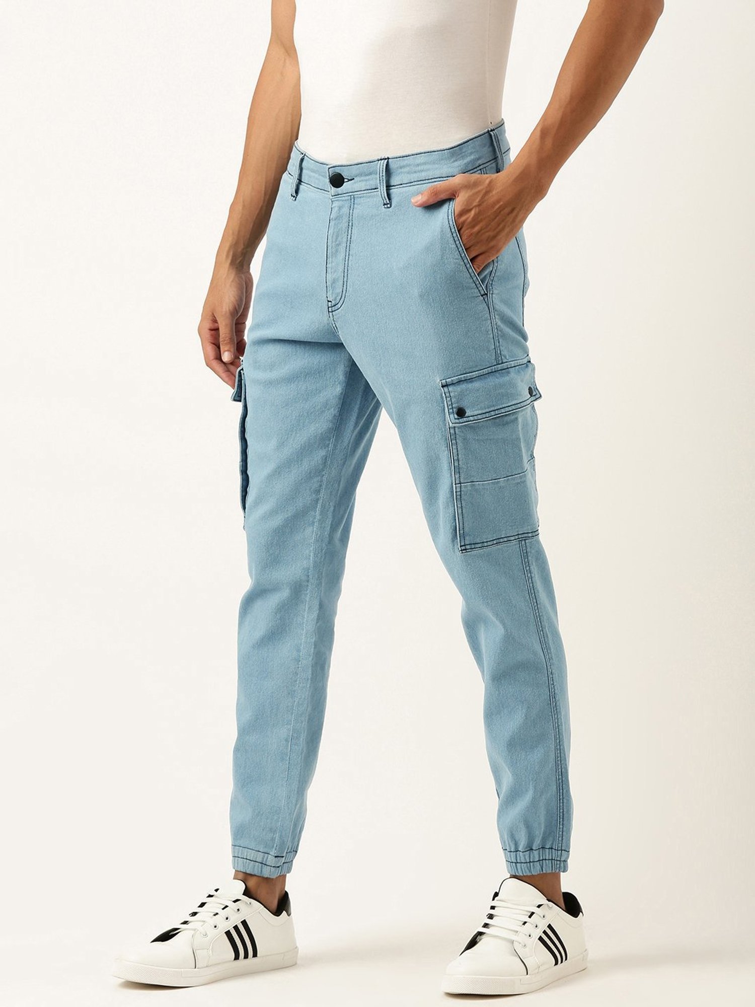 IVOC Light Blue Regular Fit Lightly Washed Cargo Jogger Jeans