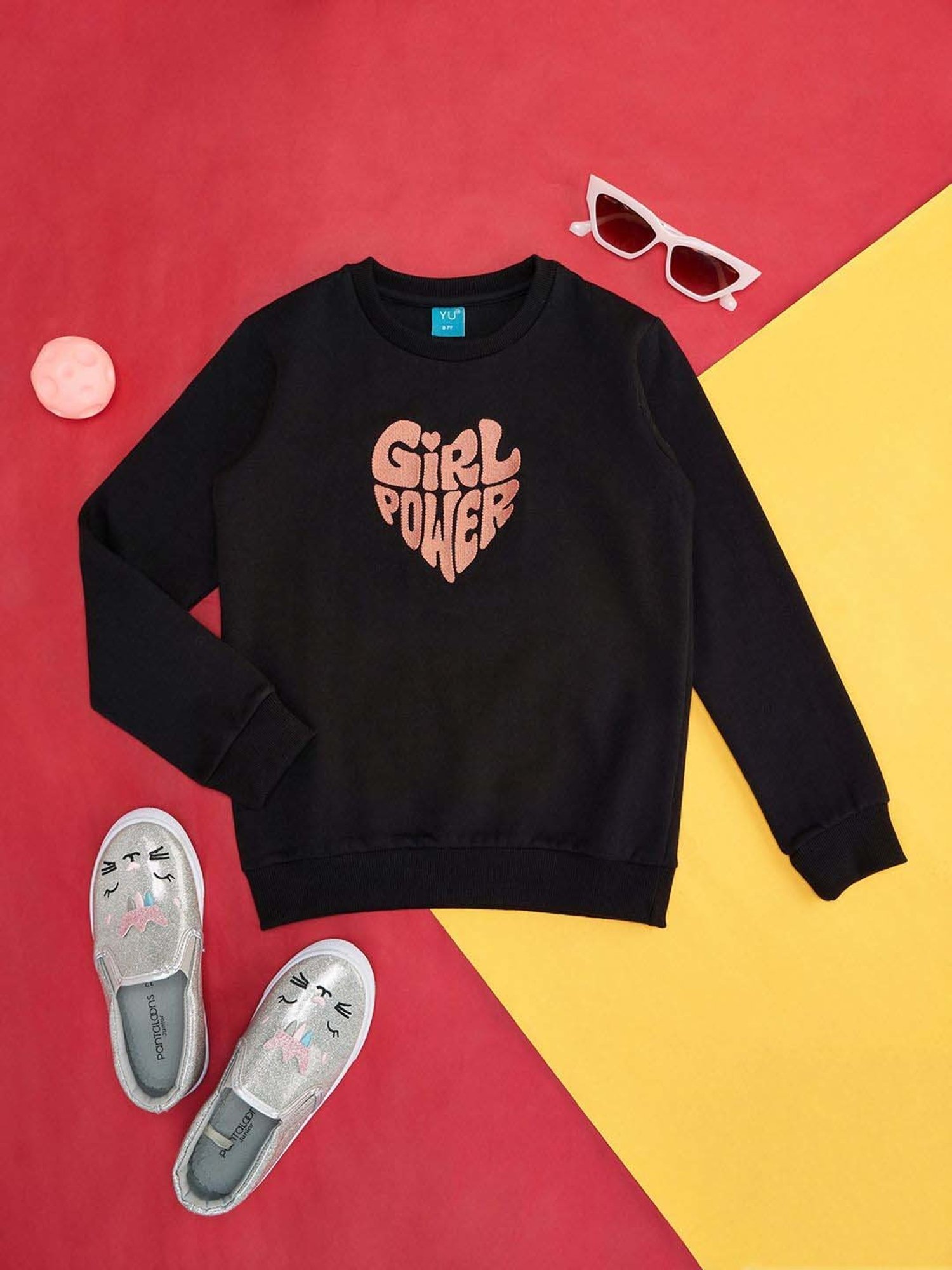 YU by Pantaloons Kids Black Printed Full Sleeves Sweatshirt